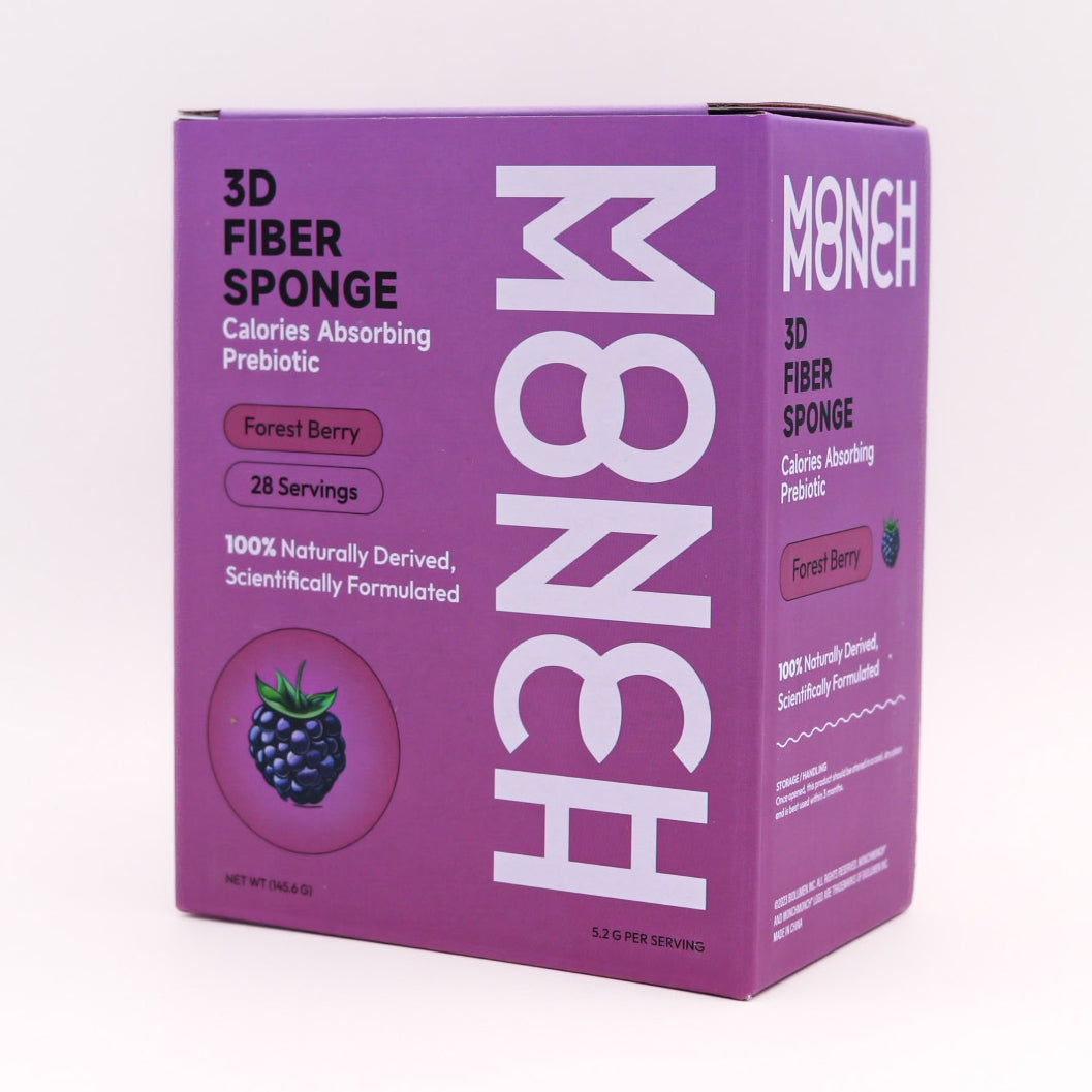 Monch Monch Forest Berry box front panel showing serving size (28 servings) and flavor (forest berry).