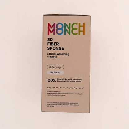 Monch Monch Original box side panel showing serving size (28 servings), flavor (no flavor), and storage/handling conditions (store in a cool, dry place and use within 3 months)